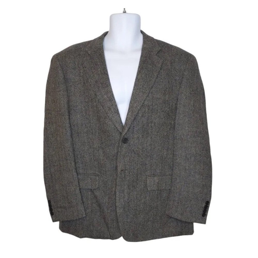 STAFFORD Sport Coat Blazer Mens Size 42S Gray Herringbone Pure Wool Sportcoat